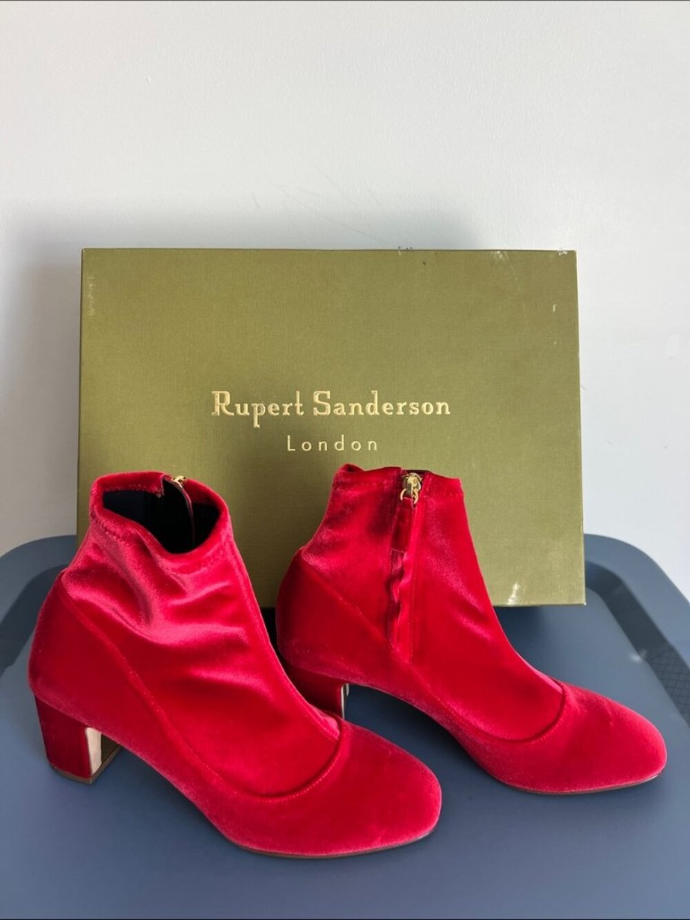Rupert Sanderson Fernie Sangria Red Stretch Velvet Ankle Boots New EU 38 / US 8